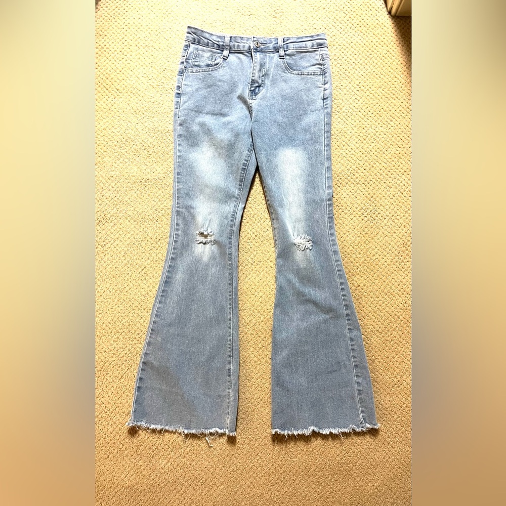 NWOT SHEIN Light Blue Distressed Flare Jeans Girls size 11/12